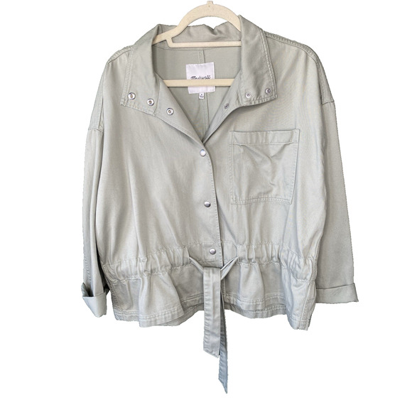 Madewell Southlake Military Jacket Green Medium Forgotten Landscape Tie Waist - Picture 3 of 11
